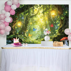 Lofaris Enchanted Forest Photography Backdrop with Glowing Lanterns and Butterflies, Magical Studio Background for Professional Portrait