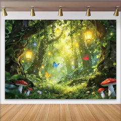 Lofaris Enchanted Forest Photography Backdrop with Glowing Lanterns and Butterflies, Magical Studio Background for Professional Portrait