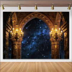 Lofaris Gothic Arch Starry Night Photography Backdrop with Chandeliers, Celestial Castle Background for Professional Studio Portraits