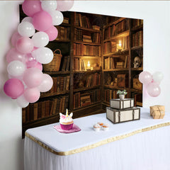 Lofaris Vintage Library Photography Backdrop with Old Books, Candles, and Skull, Mysterious Dark Academia Studio Background for Portrait
