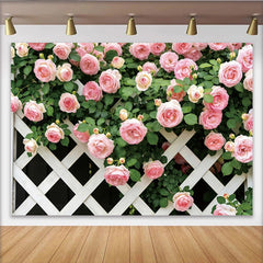 Lofaris Pink Rose Floral Photography Backdrop with White Lattice, Elegant Garden Background for Studio Photoshoot and Party Decor
