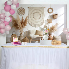 Lofaris Boho Macrame Pampas Grass Photography Backdrop with Neutral Tones, Rustic Wall Tapestry for Studio Photoshoot and Home Decor.