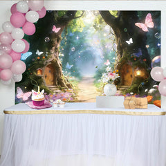 Lofaris Enchanted Forest Photography Backdrop with Fairy Tale Trees, Vibrant Flowers and Butterflies, Dreamy Studio Background