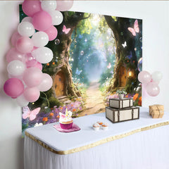 Lofaris Enchanted Forest Photography Backdrop with Fairy Tale Trees, Vibrant Flowers and Butterflies, Dreamy Studio Background