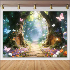 Lofaris Enchanted Forest Photography Backdrop with Fairy Tale Trees, Vibrant Flowers and Butterflies, Dreamy Studio Background