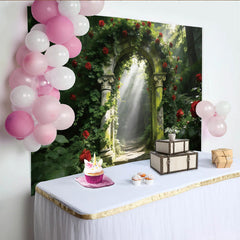 Lofaris Mystical Enchanted Forest Rose Arch Photography Backdrop, Romantic Garden Background for Professional Photoshoot
