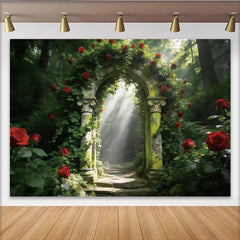 Lofaris Mystical Enchanted Forest Rose Arch Photography Backdrop, Romantic Garden Background for Professional Photoshoot