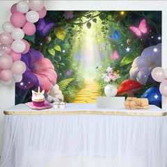 Lofaris Enchanted Forest Photography Backdrop with Butterflies, Magical Glowing Path Background for Studio Photoshoot and Decor