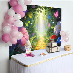 Lofaris Enchanted Forest Photography Backdrop with Butterflies, Magical Glowing Path Background for Studio Photoshoot and Decor
