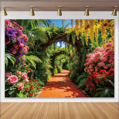 Lofaris Vibrant Floral Garden Photography Backdrop with Archway, Beautiful Nature Background for Studio Photoshoots