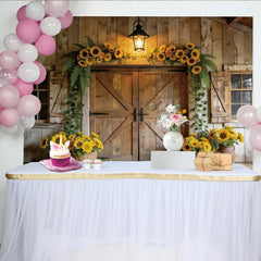 Lofaris Rustic Sunflower Barn Door Photography Backdrop, Elegant Wood Background for Studio Portrait and Event Decor
