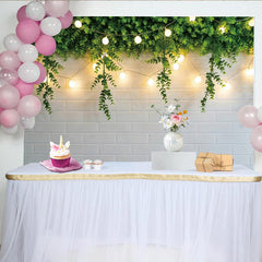 Lofaris Greenery String Light Photography Backdrop with White Brick Wall, Rustic Studio Background for Photoshoot and Event Decor