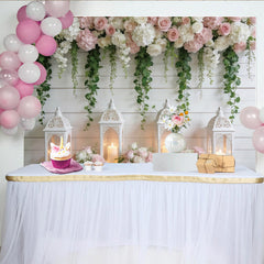 Lofaris Elegant Rustic Floral Photography Backdrop, White Wood Wall Background for Wedding Photoshoot and Party Decor