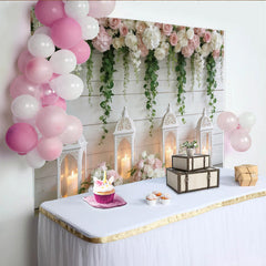 Lofaris Elegant Rustic Floral Photography Backdrop, White Wood Wall Background for Wedding Photoshoot and Party Decor