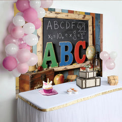 Lofaris Vintage School Photography Backdrop with Blackboard and ABC Letters, Rustic Classroom Background for Kids Photoshoot