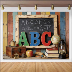Lofaris Vintage School Photography Backdrop with Blackboard and ABC Letters, Rustic Classroom Background for Kids Photoshoot