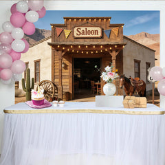 Lofaris Western Saloon Photography Backdrop with Horse and Cactus, Desert Route 66 Scene for Party Decor and Photoshoot