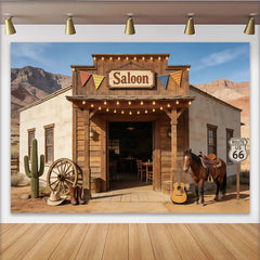 Lofaris Western Saloon Photography Backdrop with Horse and Cactus, Desert Route 66 Scene for Party Decor and Photoshoot