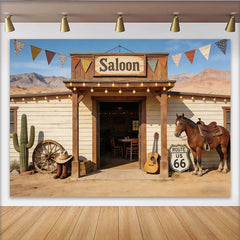 Lofaris Western Saloon Photography Backdrop with Horse and Route 66 Sign, Desert Cowboy Theme Background for Studio Photoshoot