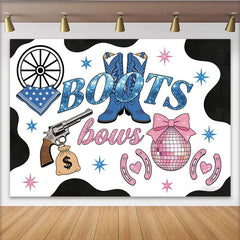 Lofaris Blue Boots and Pink Bows Baby Shower Backdrop with Cow Print, Western Gender Reveal Party Photography Background
