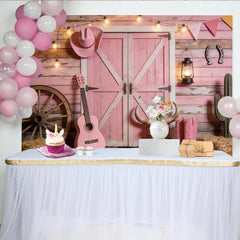 Lofaris Pink Western Photography Backdrop with Barn Doors, Rustic Country Background for Photoshoot and Party Decor