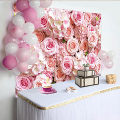 Lofaris Soft Pink Rose and Hydrangea Floral Photography Backdrop, Elegant Studio Background for Wedding or Portrait Photoshoot