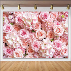 Lofaris Soft Pink Rose and Hydrangea Floral Photography Backdrop, Elegant Studio Background for Wedding or Portrait Photoshoot