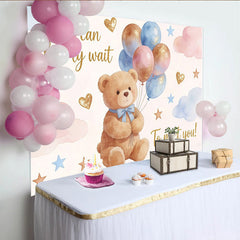 Lofaris Cute Bear Baby Shower Backdrop with Pink and Blue Balloons and Glitter, We Can Bearly Wait Photography Background for Welcome Party