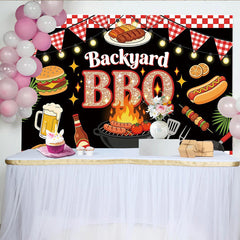 Lofaris Vibrant Backyard BBQ Photography Backdrop with Grill, Food and Beer, Festive Party Background for Summer Event Decor.