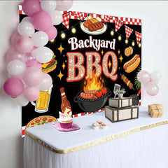 Lofaris Vibrant Backyard BBQ Photography Backdrop with Grill, Food and Beer, Festive Party Background for Summer Event Decor.