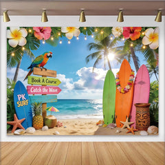 Lofaris Vibrant Tropical Beach Photography Backdrop with Surfboards, Summer Vacation Background for Party Decor