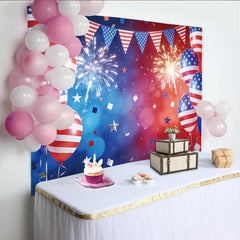 Lofaris Patriotic Independence Day Backdrop, American Flag Balloons and Bunting Background for Festive Celebrations and Photoshoots