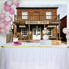 Lofaris Rustic Western General Store Photography Backdrop with Vintage Wood and Old Town Details, Studio Background for Professional Portrait