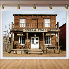 Lofaris Rustic Western General Store Photography Backdrop with Vintage Wood and Old Town Details, Studio Background for Professional Portrait