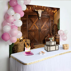Lofaris Rustic Western Photography Backdrop with Barn Doors and Bull Skull, Cowboy Theme Studio Background for Photoshoot
