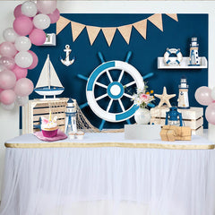 Lofaris Nautical Photography Backdrop with Blue and White Ship Wheel, Anchor and Sailboat, Marine Theme Background for Party Decor