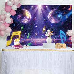 Lofaris Vibrant Disco Music Party Photography Backdrop, Colorful Notes and Stars Glittering Studio Background for Festive Celebration