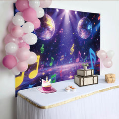 Lofaris Vibrant Disco Music Party Photography Backdrop, Colorful Notes and Stars Glittering Studio Background for Festive Celebration