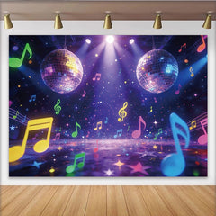 Lofaris Vibrant Disco Music Party Photography Backdrop, Colorful Notes and Stars Glittering Studio Background for Festive Celebration