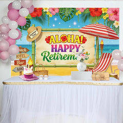 Lofaris Tropical Aloha Happy Retirement Backdrop with Beach and Summer Vibes, Vibrant Party Background for Celebration Photoshoot Decor