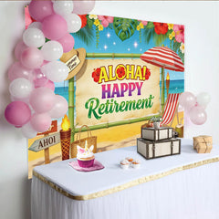 Lofaris Tropical Aloha Happy Retirement Backdrop with Beach and Summer Vibes, Vibrant Party Background for Celebration Photoshoot Decor
