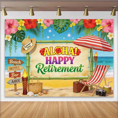 Lofaris Tropical Aloha Happy Retirement Backdrop with Beach and Summer Vibes, Vibrant Party Background for Celebration Photoshoot Decor