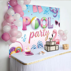Lofaris Colorful Pool Party Birthday Backdrop with Flamingo and Ice Cream, Summer Photo Booth Background for Kids Celebration