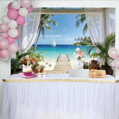 Lofaris Serene Tropical Beach Photography Backdrop with Wooden Pier, Stunning Ocean View Background for Studio Photoshoot and Room Decor
