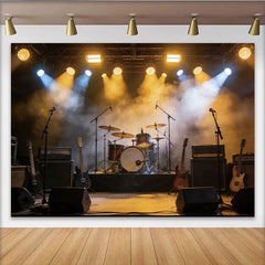 Lofaris Dynamic Concert Stage Backdrop with Drum Kit and Guitars, Professional Photography Background for Music Events