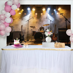 Lofaris Dramatic Music Stage Photography Backdrop with Guitars and Drums, Concert Performance Background for Studio Photoshoot