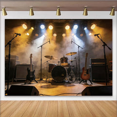 Lofaris Dramatic Music Stage Photography Backdrop with Guitars and Drums, Concert Performance Background for Studio Photoshoot