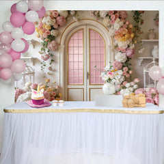 Lofaris Elegant Floral Arch Door Photography Backdrop, Pink Roses and Hydrangeas Studio Background for Portraits