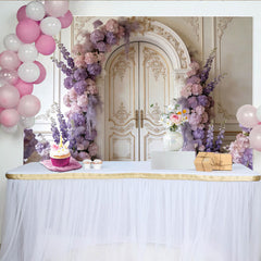 Lofaris Elegant Floral Photography Backdrop with Ornate Arch Door, Purple and Pink Flowers Studio Background for Wedding Photoshoot