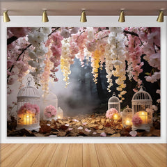 Lofaris Enchanted Forest Floral Photography Backdrop with Blossoms, Romantic Birdcage Background for Studio Photography
